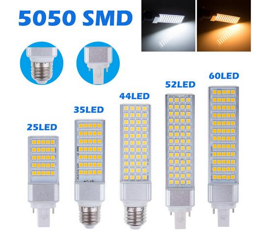 E27 G24 G23 Horizontal Plug lights led corn bulb SMD 5050 led lamp 180 degeree AC 85-265V 6W 7W 9W 10W 12W 14W 15W 64 LEDs led lighting