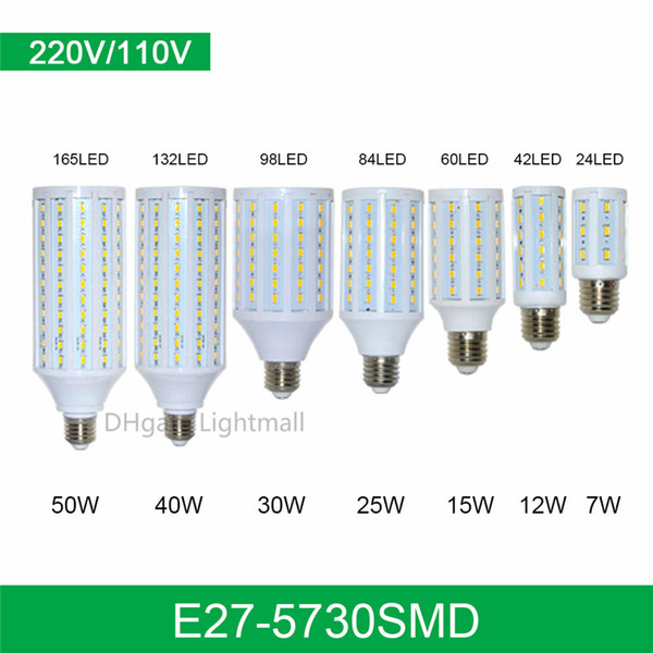 High power no Flicker Led Corn light lamp E27 E14 B22 SMD5730 85-265V 7W 12W 15W 25W 30W 40W 50W 4500LM LED bulb 360degree Led Lighting Lamp