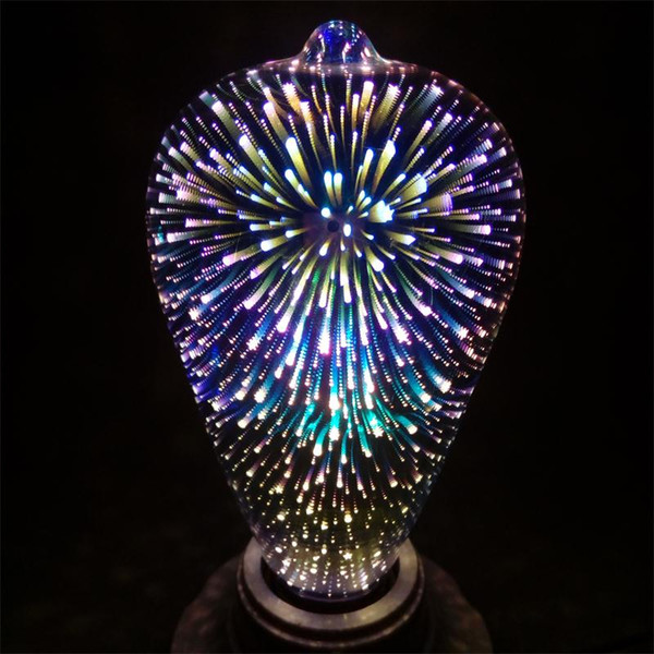 Magic E27 3D Silver Plated Glass LED Colourful Dream Fantasy Fireworks Edison Star Retro Filament Light Bulb ST64 for Holiday Wedding Party