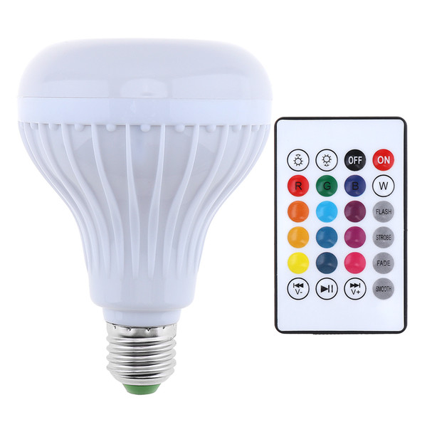 12W 100-240V E27 RGB Bluetooth Speaker LED Bulb Light Support Music Playing Dimmable Wireless LED Lamp with 24 Keys Remote Control LED_20I