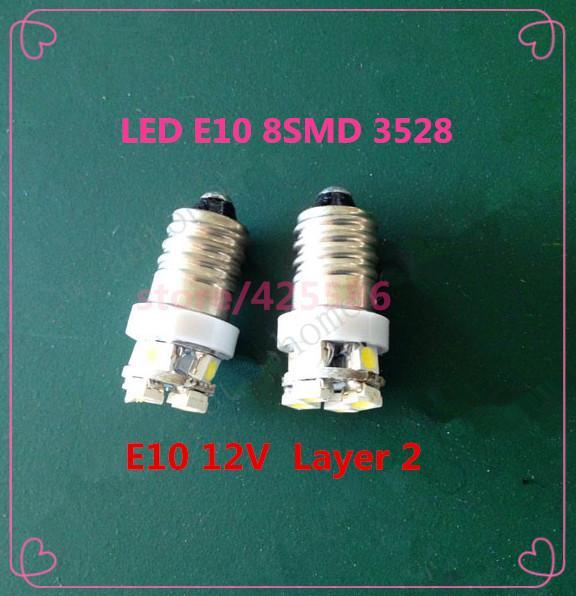 Free Shipping 10PCS e10 led 12v 8smd 3528 Layer 2 Auto reading lamp LED E10 12V Instrument lamp 8SMD 12V Layer 2 Energy saving