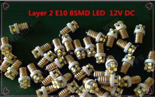 Free Shipping 5PCS e10 led 12v 8smd 3528 Layer 2 Auto reading lamp LED E10 12V Instrument lamp 8SMD 12V Layer 2 Energy saving