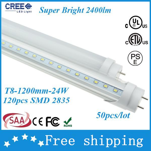 Top Quality SAA PSE ETL UL Approved 24W LED Tubes Light T8 LED Tube 1200mm 4ft Pure White 2400lm 85-265V 3 Year Warranty 50pcs/lot