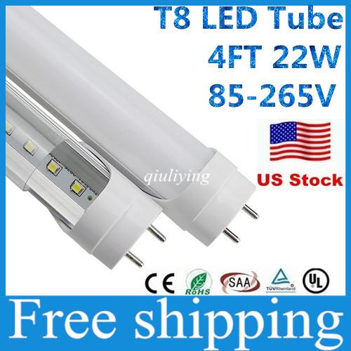 Stock in US + 25Pcs T8 Led Tube 1200mm 22w 4ft Smd2835 Bulbs Integrated Tubes Light Fluorescent Cold Warm White Ac85-265V UL