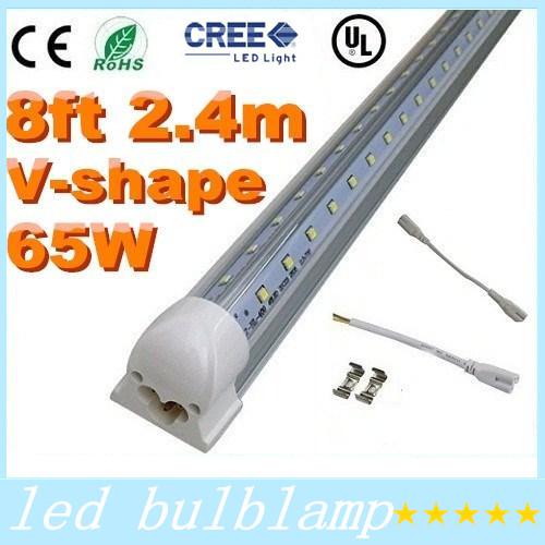 8FT 65W T8 Led Tubes Light Integrated V-Shaped 270 Angle SMD 2835 Led Fluorescent Lamp AC 85-265V + cree