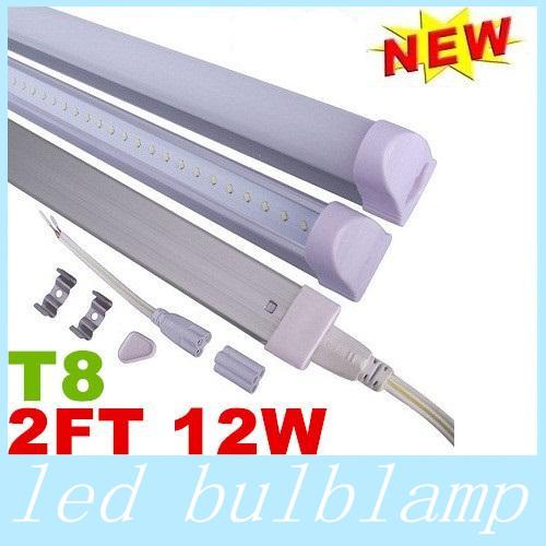 New T8 12W 1100lm 2ft Integration Led Tubes Light 2835 SMD 20lm/Led Transparent/Frosted Cover AC 110-277V Warm/Natural/Cool White