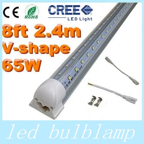 New Cooler Door 8FT 65W T8 Led Tubes Light Integrated V-Shaped 270 Angle SMD 2835 Led Fluorescent Lamp AC 85-265V