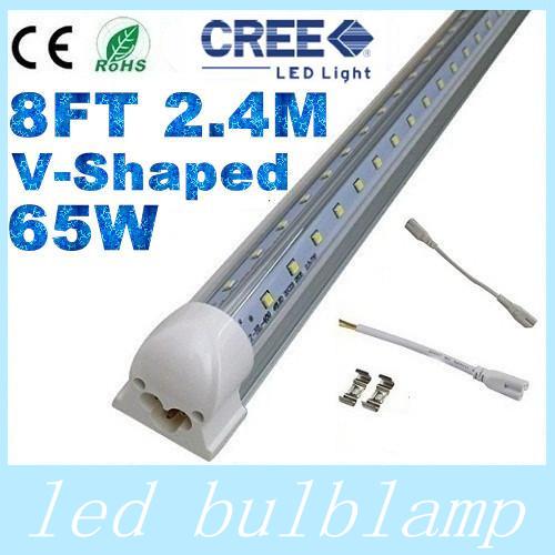 2.4m T8 Integrated Cooler Door Led Tubes Light 65W V-Shaped 270 Angle Led Lights Tubes Warm/Cool White AC 85-265V