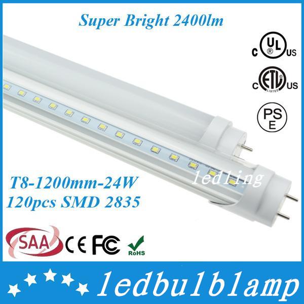 Top Quality SAA PSE ETL UL Approved 24WLight T8 LED Tube 1200mm 4ft Pure White 2400lm 85-265V 3 Year Warranty 50pcs/lot