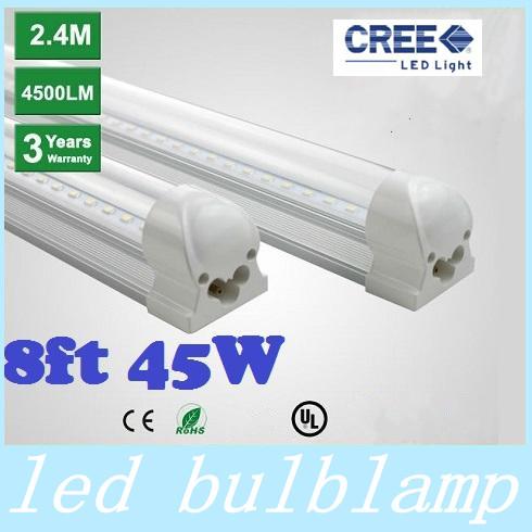 Super Bright 8ft 2.4m Integrated T8 Led Tubes Light 45W 4800lm 196 Leds SMD 2835 Warm/Natrual/Cool White AC 85-265V + UL