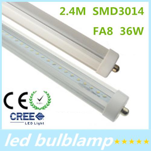 CREE Single Pin 36W FA8 LED Tube Light Bulb Lamp 2400mm 8 Foot 85-265V 3400lm 6000-6500k Free DHL CE ROHS