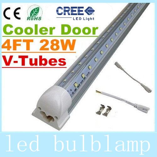 4FT Cooler Door Integrated T8 Led Tube Light 28W 270 Angle V-Shaped Transparent Cover AC 110-277V