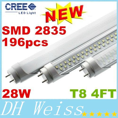 SMD 2835 196 Leds T8 4FT Led Tube Lights Super Bright 28W 3200lm Led Fluorescent Tube Light Warm/Natural/Cool Whit 85-265V