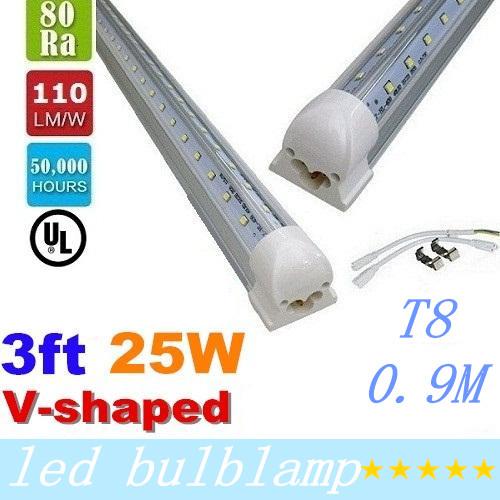 CREE Cooler Door T8 Led Tubes UL Listed Integrated 3ft 900mm SMD 2835 Led Fluorescent Tubes Light V-Shaped Cold White AC 85-277V