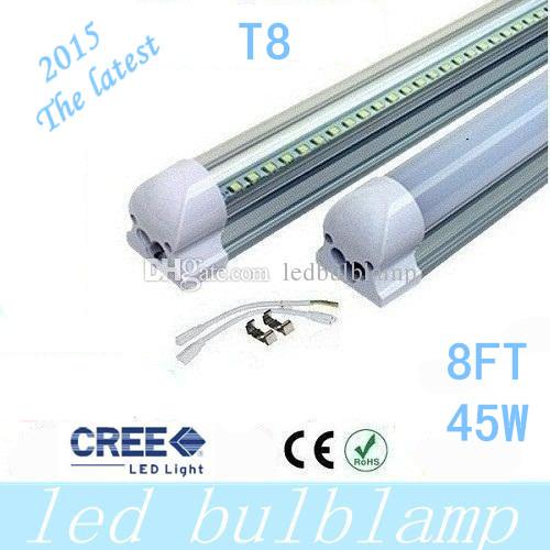 NEW Integrated 8ft 45W Led T8 Tube Lights SMD2835 192 Leds High Bright 4800lm Warm/Cool White Frosted/Transparent Cover 85-265V