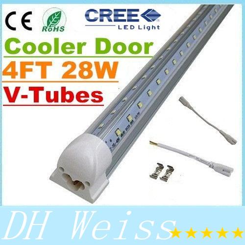 28W 4FT Cooler Door T8 Led Tube Lights V-Shaped Integrated Led Fluorescent Lamp 270 Angle 2800lm Warm/Cool White 110-277V transparent cover