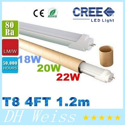 4ft 1.2m 1200mm T8 Led Tube Lights Super Bright 18W 20W 22W Warm Natural Cool White Led Fluorescent Tube Bulbs AC110-240V CE