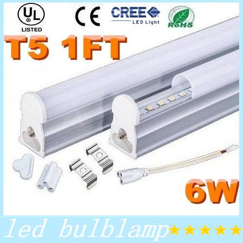 CE ROHS T5 1FT 0.3m Integrated Led Tubes Lights AC 85-265V 6W Led Fuorescent Lamps Warm/Natrual/Cold White + Warranty 3 Years