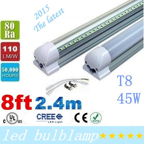 LED T8 Tube 45W 2.4m Integrated 8ft Led Fluorescent Tubes Light 4800lm Warm/Cold White AC 85-265V