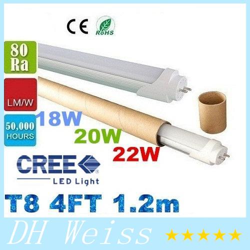 4ft 1.2m T8 Led Tube Lights Super Bright 8W 20W 22W 5000K Natural White Led Fluorescent Tube Bulbs AC110-240V CE ROHS