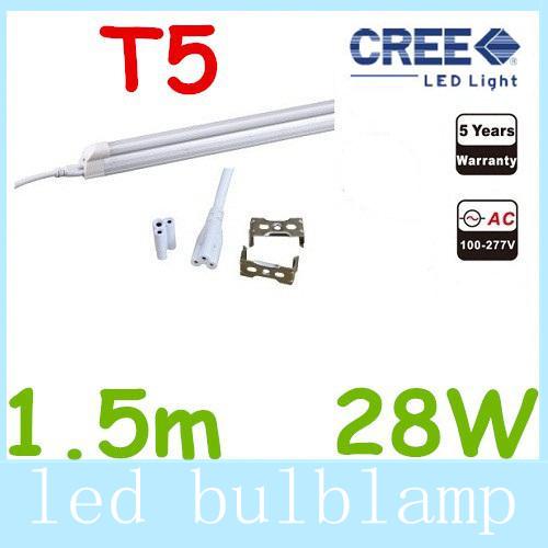 28W Integrated T5 1.5m 1500mm 5ft Led Tube Light 3400 Lumens Warm/Natural/Cool White AC 110-277V + Warranty 5 Years