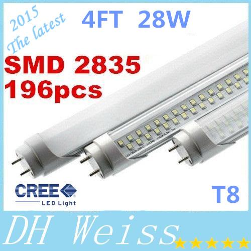 2015 New Arrival T8 4FT Led Tube Lights 28W 3200lm Double Rows SMD 2835 Led Fluorescent Lights AC 85-265V CE ROHS DHL