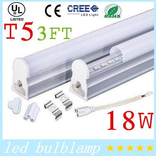 DHL 3FT 0.9m T5 Integrated Led Tubes Lights 18W 1500lumens 90LM/W Warm/Natrual/Cold White AC 85-277V + CE ROHS UL