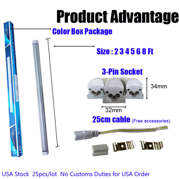 T8 Integrated 8 Feet 72 Watt V Shaped (270 Degrees Viewing Angle) 6000K Clear Lens Plug and Play Tube Light for Cooler Freezer