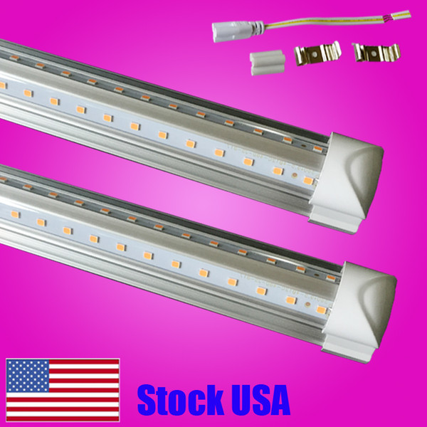 LED Tube Light 8FT 72W, Double-side V-shape Integrated, AC85-265V SMD2835 Clear Cover Cool White 6000K, 25-Pack