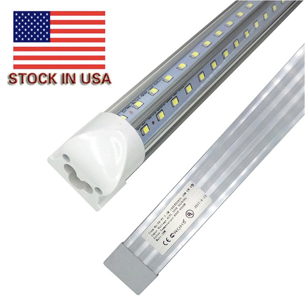 Stock In US V-Shaped T8 4ft 5ft 6ft 8ft Cooler Door Led Tube Integrated Led Tubes Double Sides SMD2835 Led Fluorescent Lights 85-265VAC