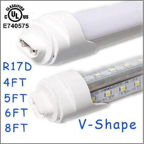 25pcs T8 LED Tube Light R17d 8ft 6FT 5FT 4FT 1.2m~ 2.4m LED V Shape 270° Double row Light For cooler door 28w 65w tubes AC85-265V CE UL