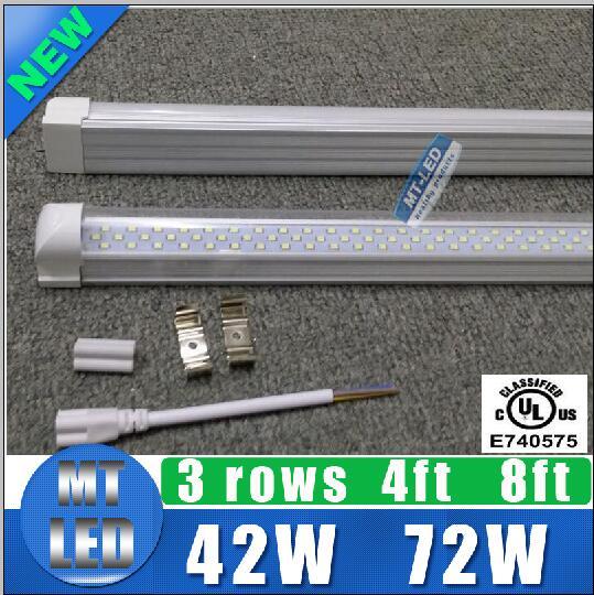 NEWEST Factory custom LED tube light+base 3 row integrated T8 4FT 42W 8FT 72W SMD 2835 2.4m 8feet lamps AC85-265V 7200lm led tubes lighting