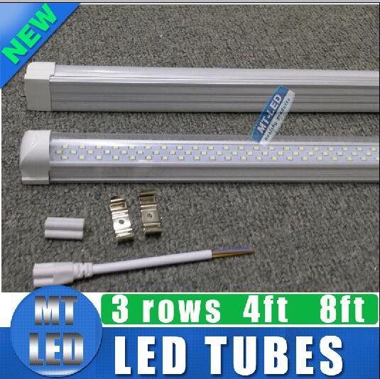 LED tube light+base 3 row integrated T8 4FT 42W 8FT 72W SMD 2835 2.4m 8feet lamps AC85-265V 7200lm led tubes lighting