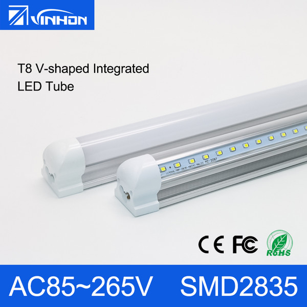 T8 V-shaped LED Tube Light 4FT T8 Integrated LED Tube 18W 24W 36W Fluorescent Tube 2ft 3ft 4ft With Clear Milky Cover