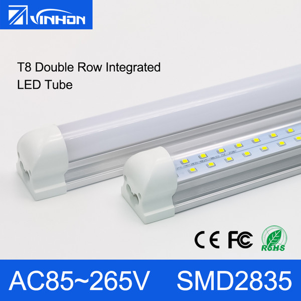 Double Rows T8 LED Tube Light 3ft 4ft 5ft T8 Integrated Tube Light 24W 36W 48W G13 Fluorescent Light Bulbs AC85-265V SMD2835