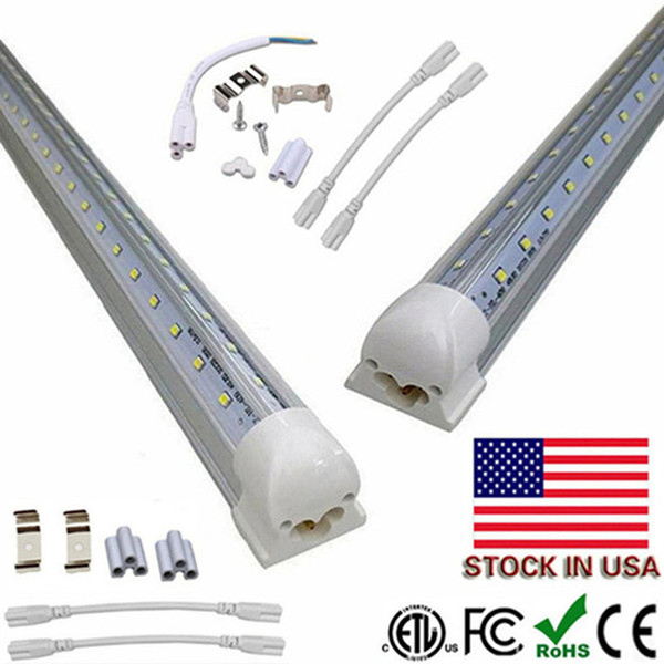 Stock In US + 4ft 5ft 6ft 8ft LED Tube Light V Shape Integrated LED Tubes 8 ft Cooler Door Freezer LED Lighting