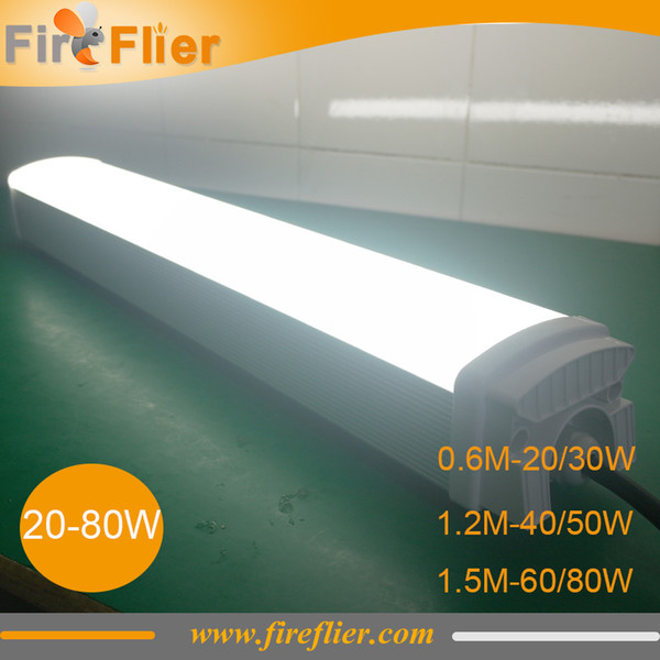 Free Shipping 6pcs Aluminium 0.6m 1.5m 1.2m tri-proof Led tube light 40W 50W 4ft ip65 batten lamp 20w 60w 80w