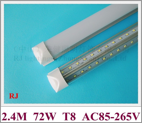 V-style compact T8 LED tube fluorescent LED tube bulb double row 2400mm SMD2835 384 led 72W 270° beam angle RJ-LTI-24-72V