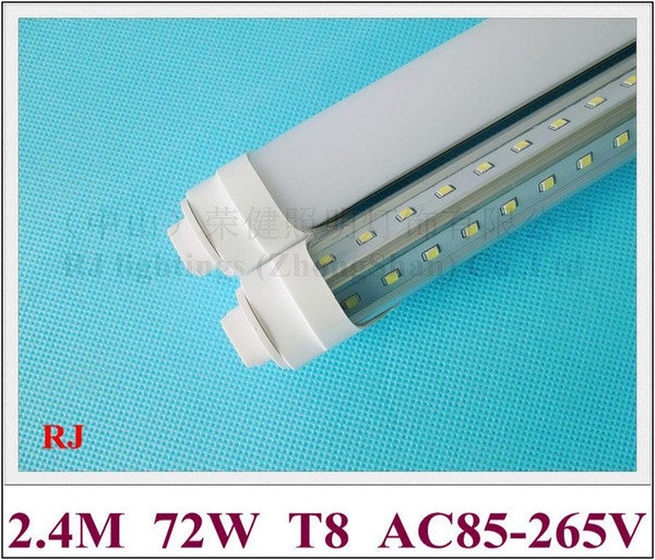 V-style T8 R17D cap LED tube fluorescent LED tube bulb double row 2400mm SMD2835 384 led 72W 270° beam angle RJ-LTR17D-24-72V