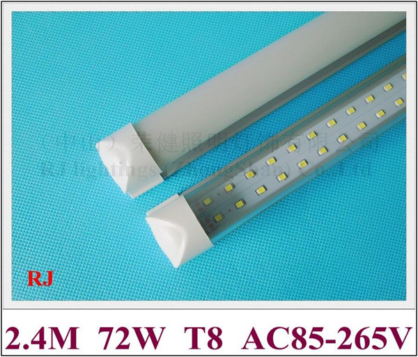 integrated T8 LED tube fluorescent LED tube bulb double row 2400mm SMD2835 384 led (4*96led) 72W ultra bright RJ-LTI-24-72U