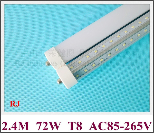 V-style T8 LED tube fluorescent LED tube bulb double row 2400mm SMD2835 384 led 72W 270° beam angle FA8 RJ-LTFA8-24-72V