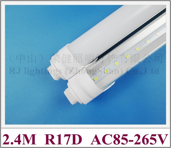 R17D T8 LED tube light lamp LED fluorescent light tube T8 2400mm R17D 4800lm 40W AC 85V-265V input CE aluminum PC WW/CW