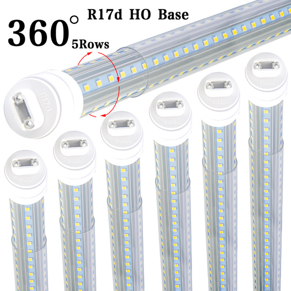 8-25pcs T8 LED Tube Light,360 degree 5 Side 8ft led tube light, 8ft R17D HO Base,Clear Cover, Dual-Ended Power (Ballast Removal)