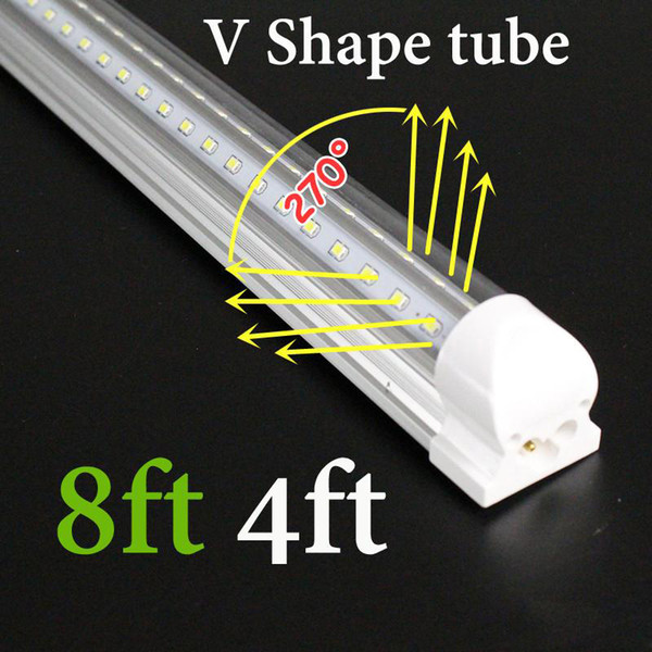 high brightness bean angle 270 degree 2.4M LED Tube Light V shaped Integrate Double Line LED Light Bulb 8ft 8 Foot 2400CM single pin T8 tube