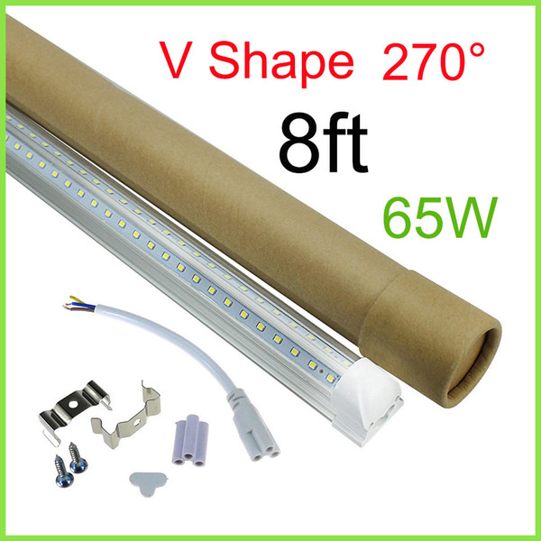 bean angle 270 degree 2.4M LED Tube Light V shaped Integrate Double Line LED Light Bulb 8ft 8 Foot 2400CM LED Lamp For T8 tube Free Shipping