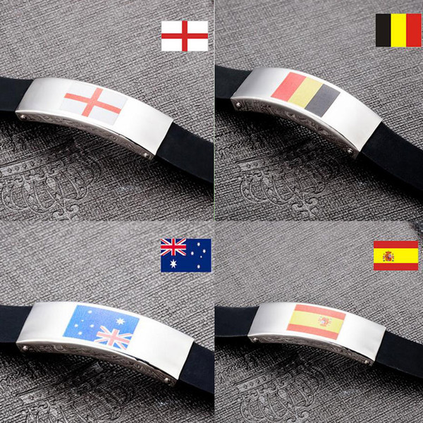 silicon bracelet charm gifts football game National Flag Bracelet stainless bracelet laser flag World Cup flag Bracelets fantastic