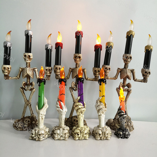 Halloween Decorations LED Candle Skeleton Three Head Flameless Decoration Ghost Hand Electronic Candles Led Candles Light for Halloween DHL