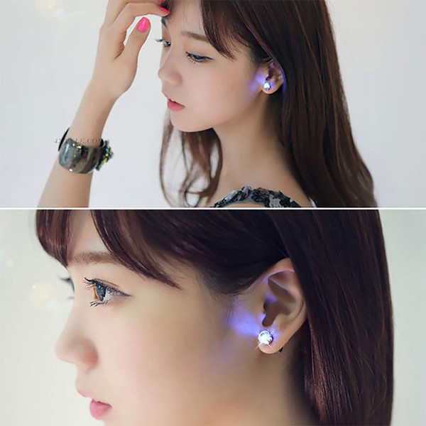 2PCS LED Earring Light Up Crown Glowing Crystal Stainless Ear Drop Ear Stud Earring Jewelry for Dance/Xmas/KTV Party Women G