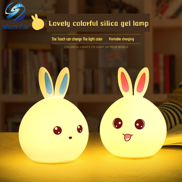 Cute USB bunny LED night light Light Sensor Control Emotional grace The cute pet remote control silicon lamp Shustar