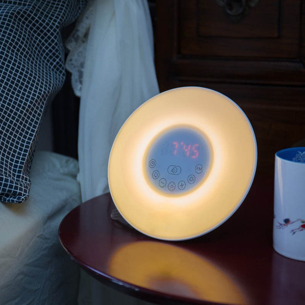 New Digital Luminous Alarm Clock Colored Sunrise Wake Up Light Lamp Nature Night Light With Sounds FM Radio Clocks BS